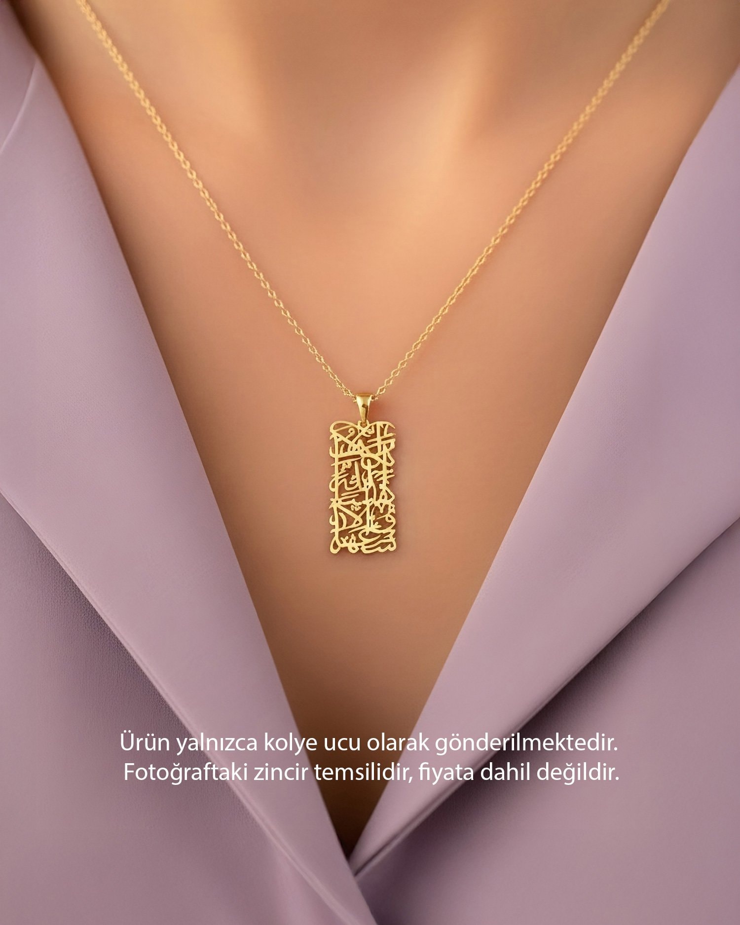 Ayetel Kürsi Hat Sanatı 14 Ayar Altın Kolye Ucu