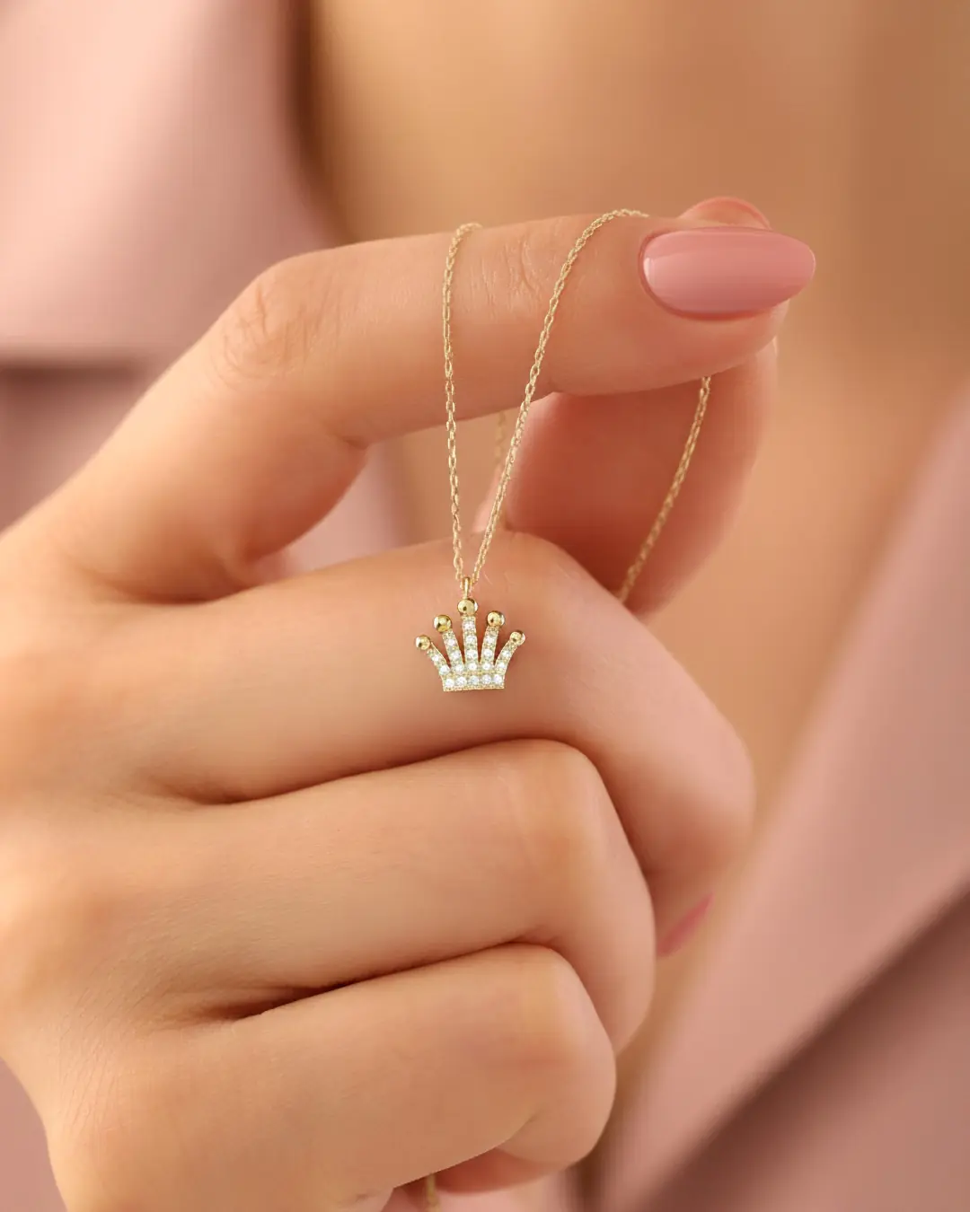 Small Kraliçe Tacı 14 K Gold Necklace