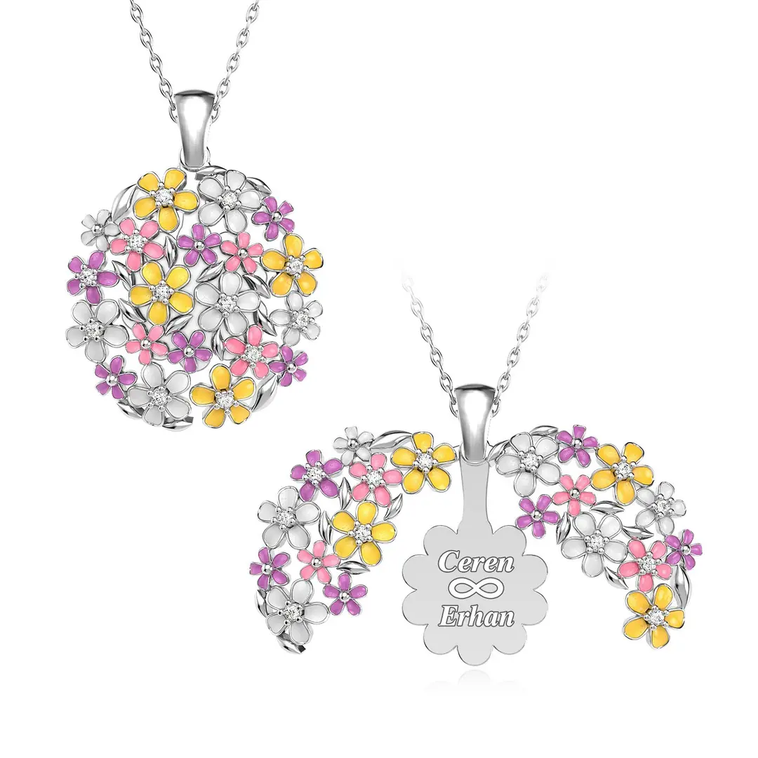 Personalized Açılan Bahar Flowers White Silver Necklace