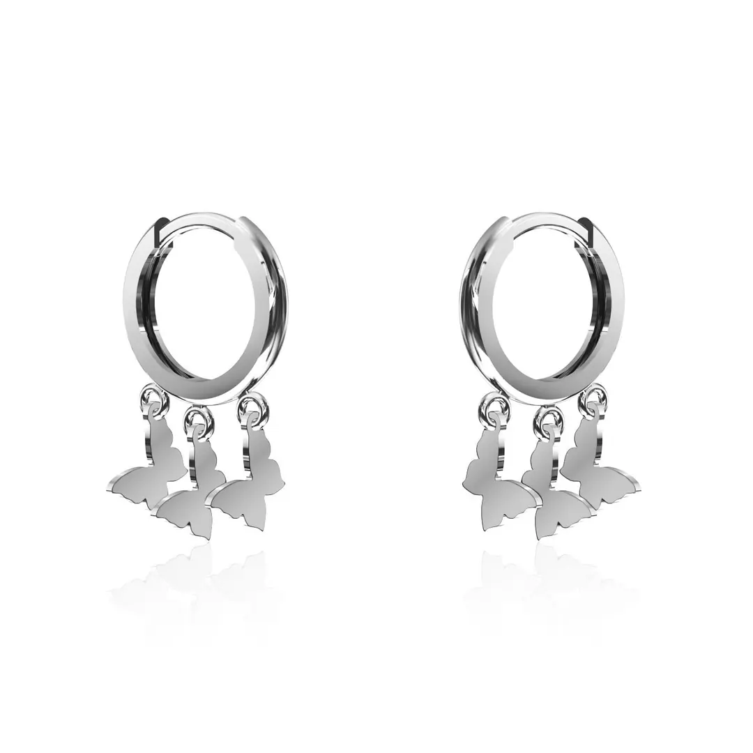 Butterfly Triple Dangle White Silver Earrings