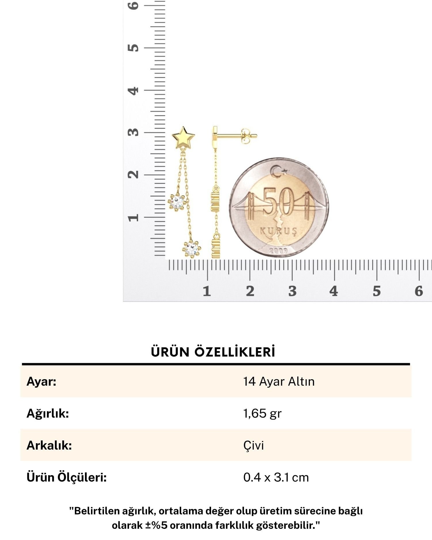 Yıldız Sallantılı Tohum 14 Ayar Altın Küpe