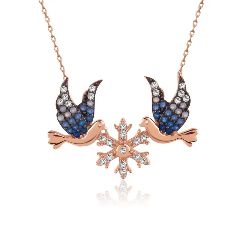 Blue Bird Snow Flake Silver Necklace