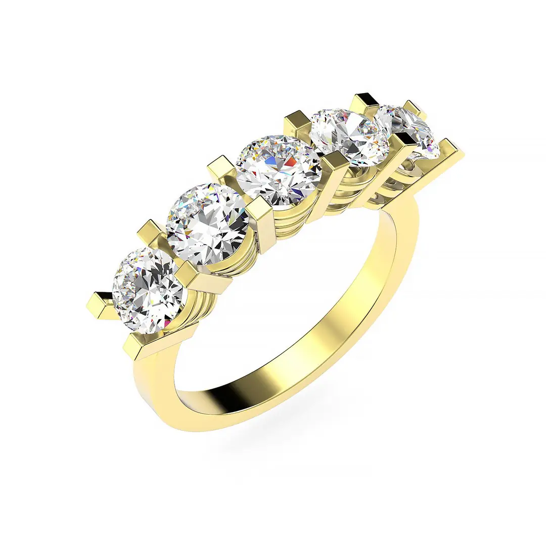 Klasik Diamond Mount Five Stone Gold Plated Silver Ring