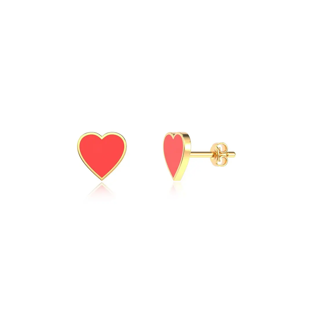 Enamel Heart Gold Plated Stud Silver Earrings