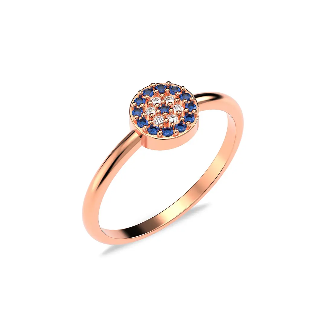 Small Evil Eye Bead Rose Silver Ring