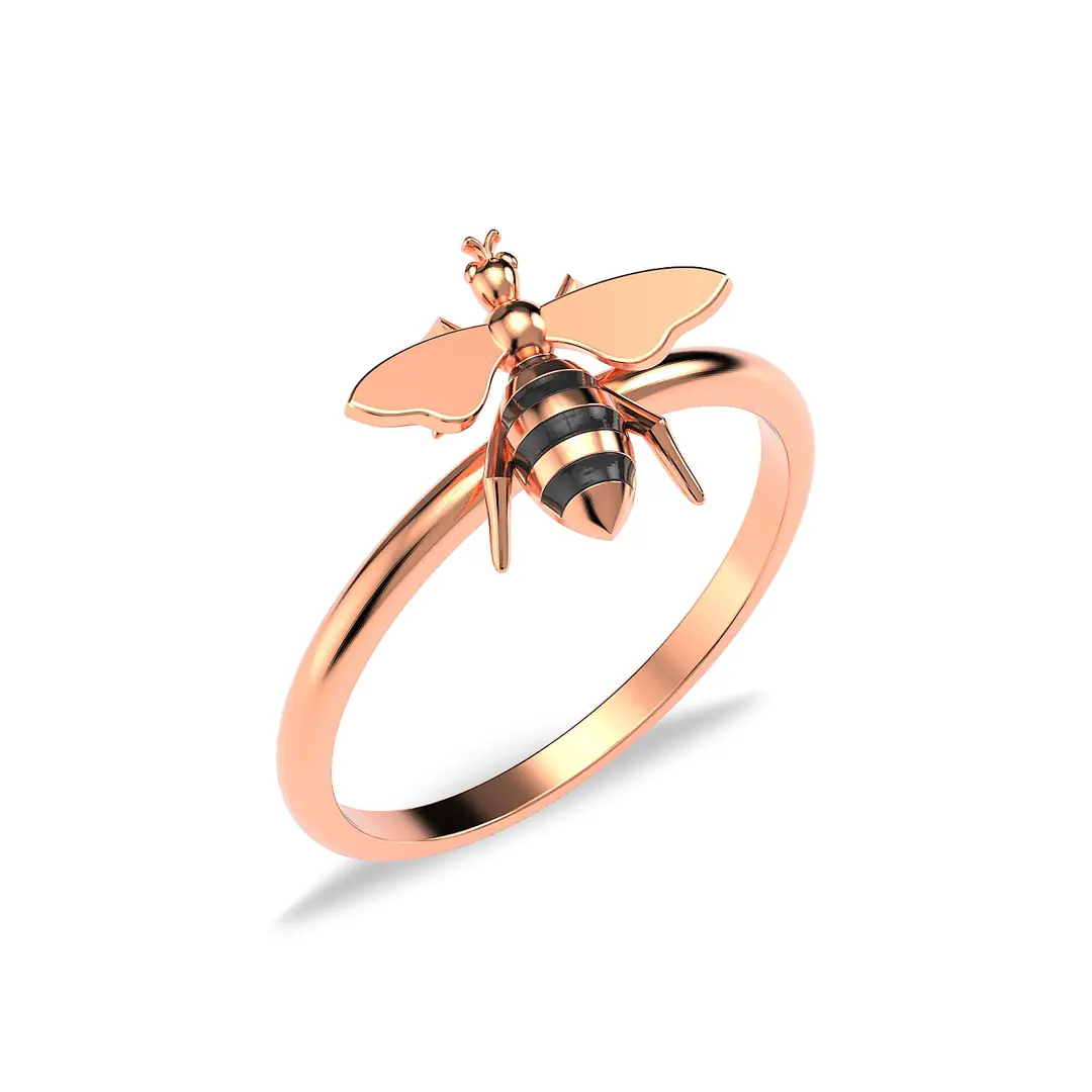 Enamel Bee Rose Silver Ring