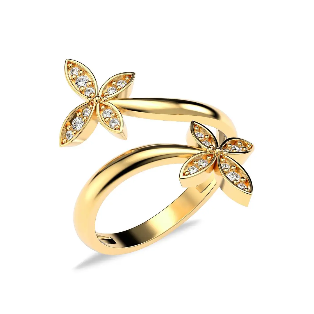 Small Butterflys Adjustable Gold Plated Silver Ring