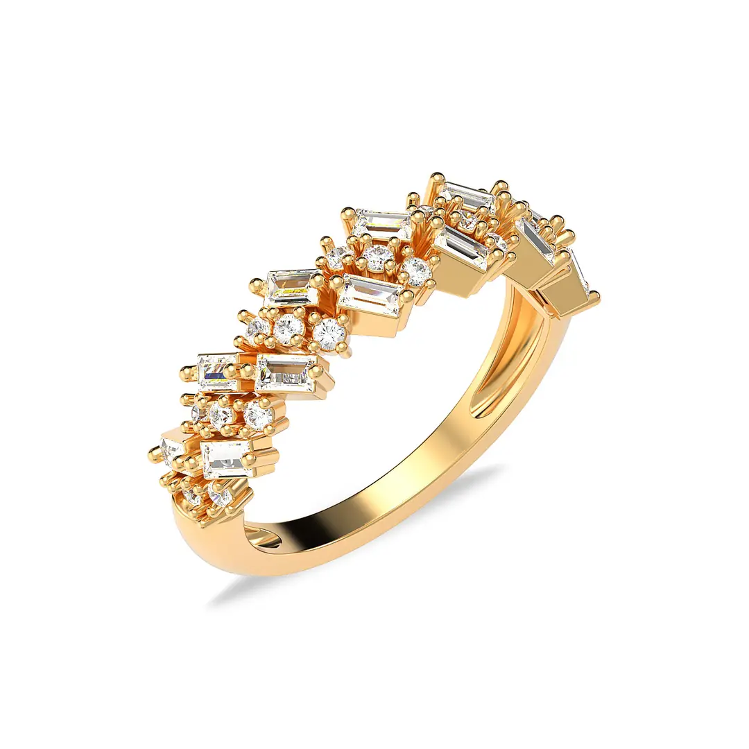 Mixed Baguette Stone-set Gold Plated Silver Ring