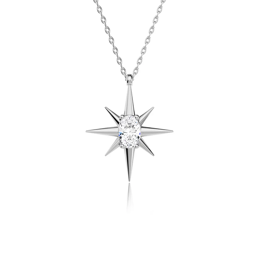 Polar Star Single Stone White Silver Necklace