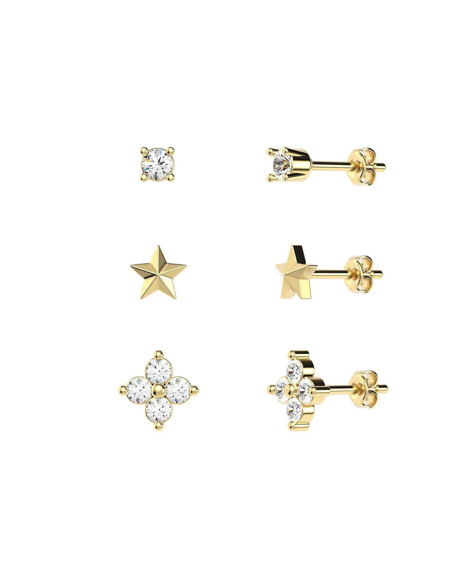 Defne Yıldız Nokta Kombin 14 Ayar Altın Küpe