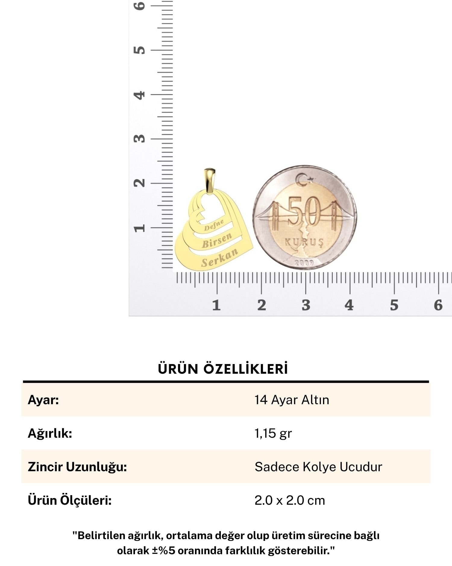 Üç İsimli Kalpler 14 Ayar Altın Kolye Ucu