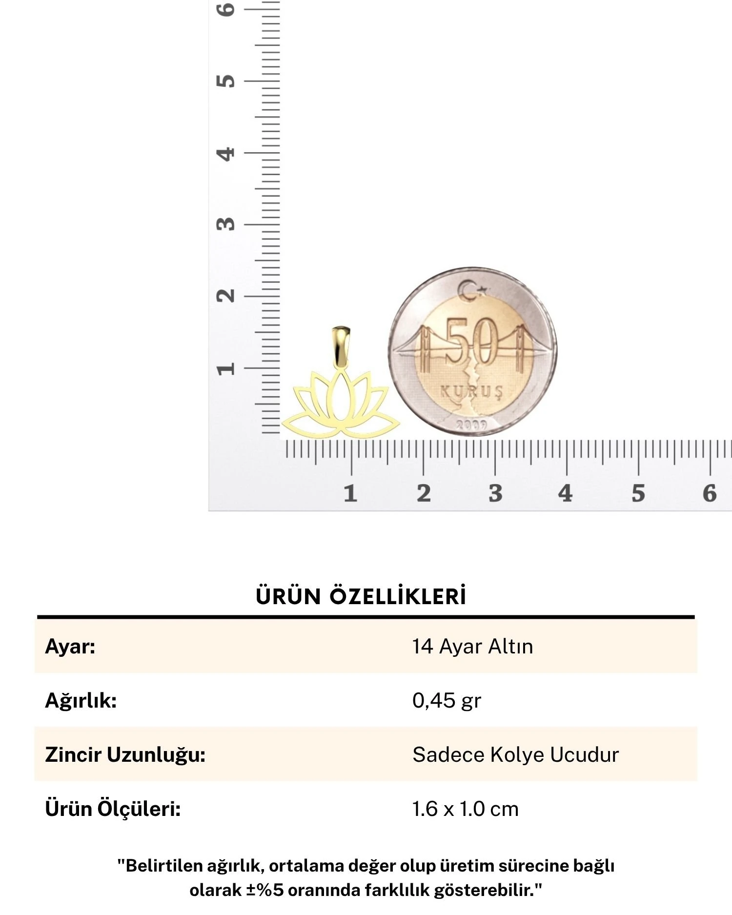 Sade Küçük Lotus Çiçeği 14 Ayar Altın Kolye Ucu