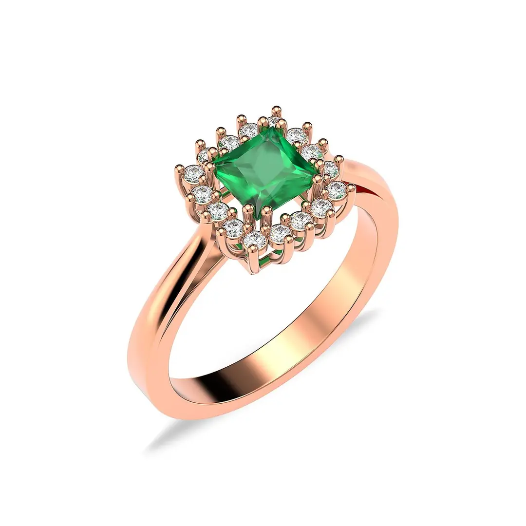 Square Green Stone-set Anturaj Diamond Mount Rose Silver Ring