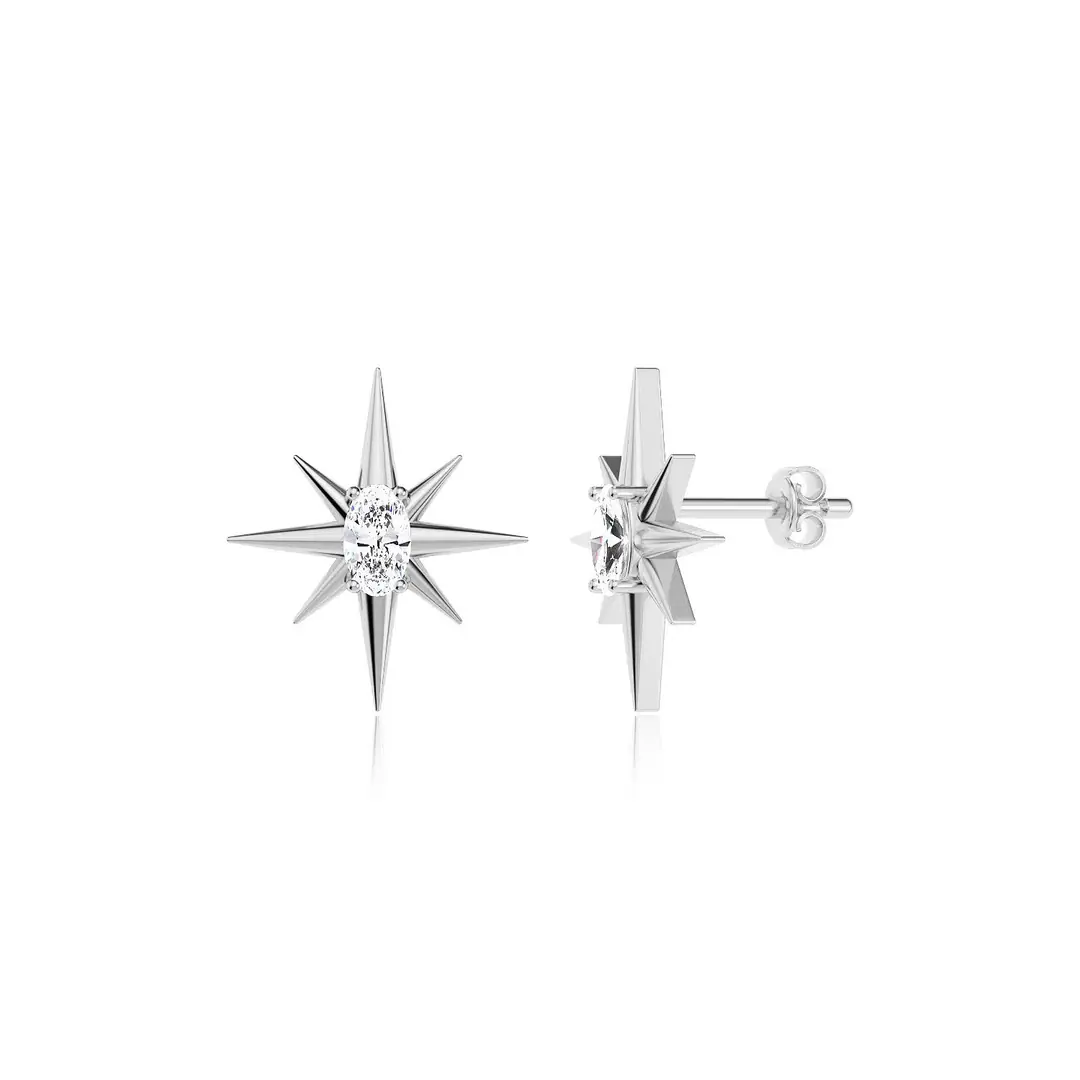 Polar Star Single Stone White Stud Silver Earrings