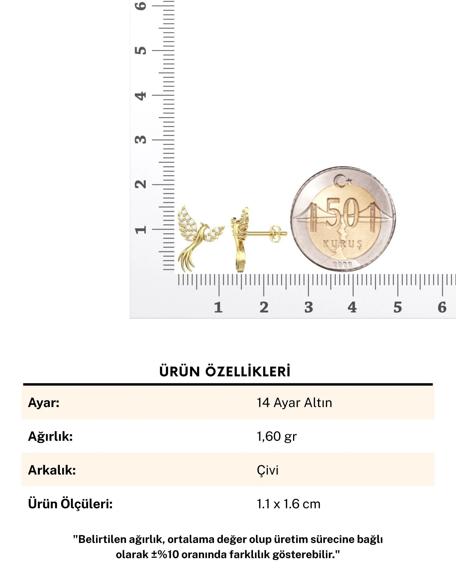 Anka Kuşu 14 Ayar Altın Küpe