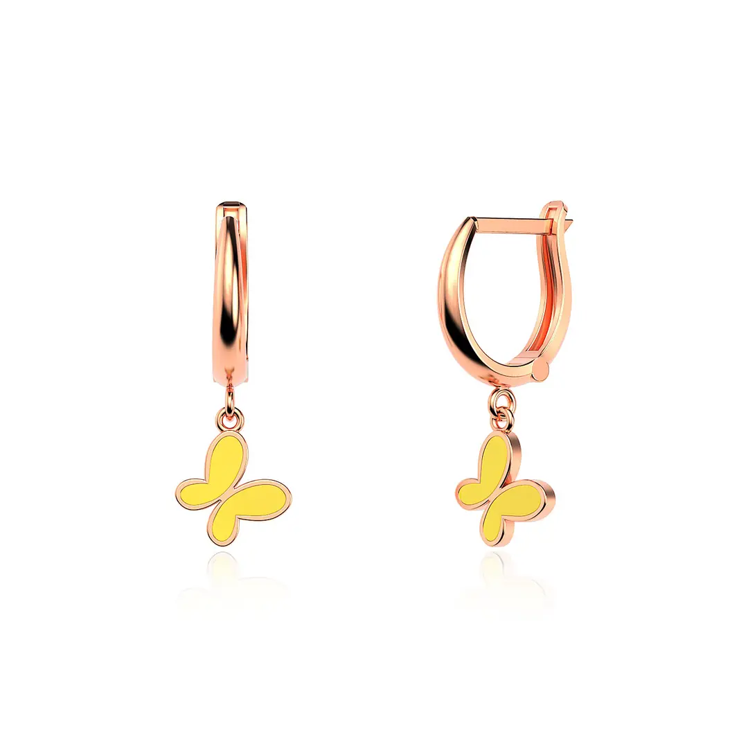 Enamel Butterfly Rose Silver Earrings