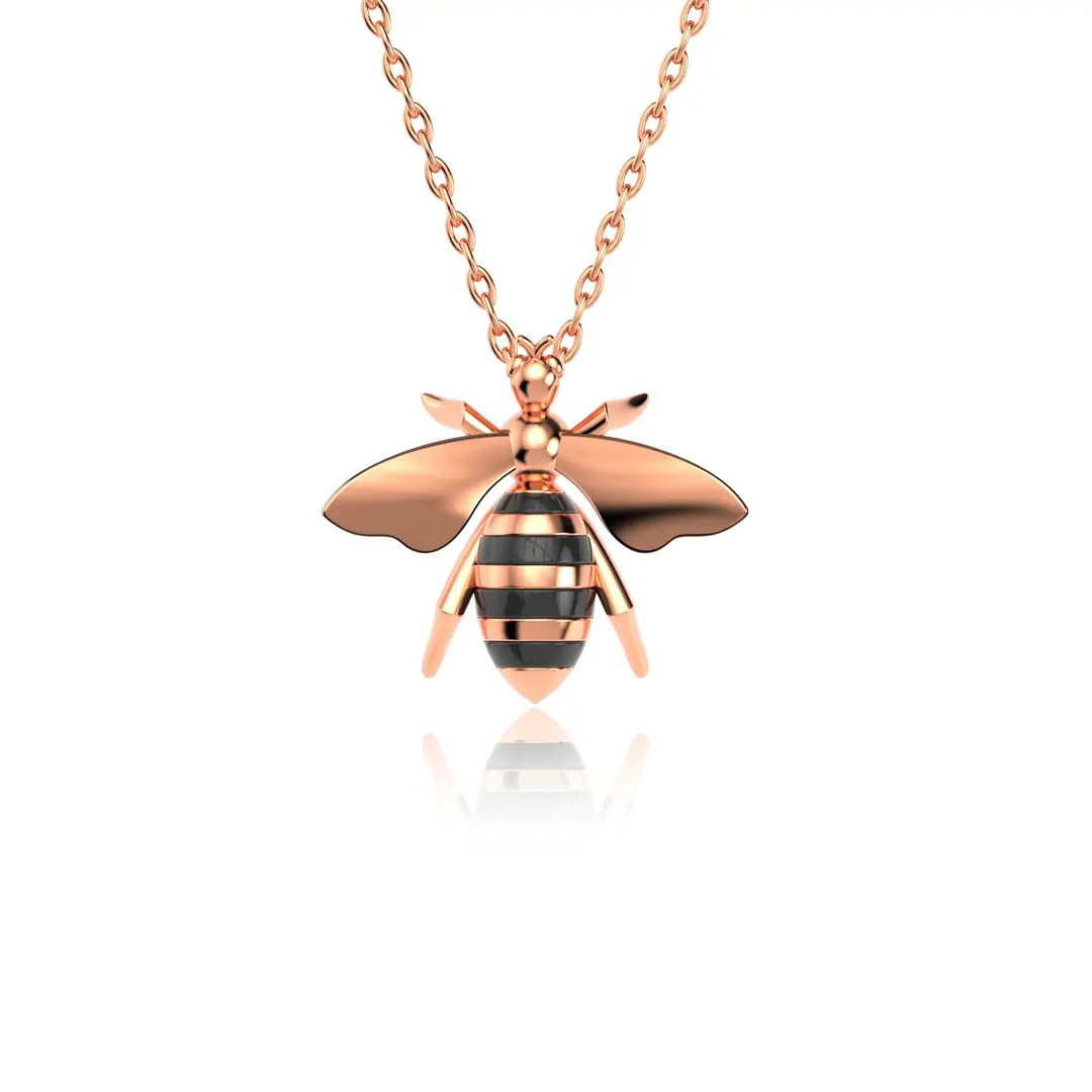 Enamel Bee Rose Silver Necklace