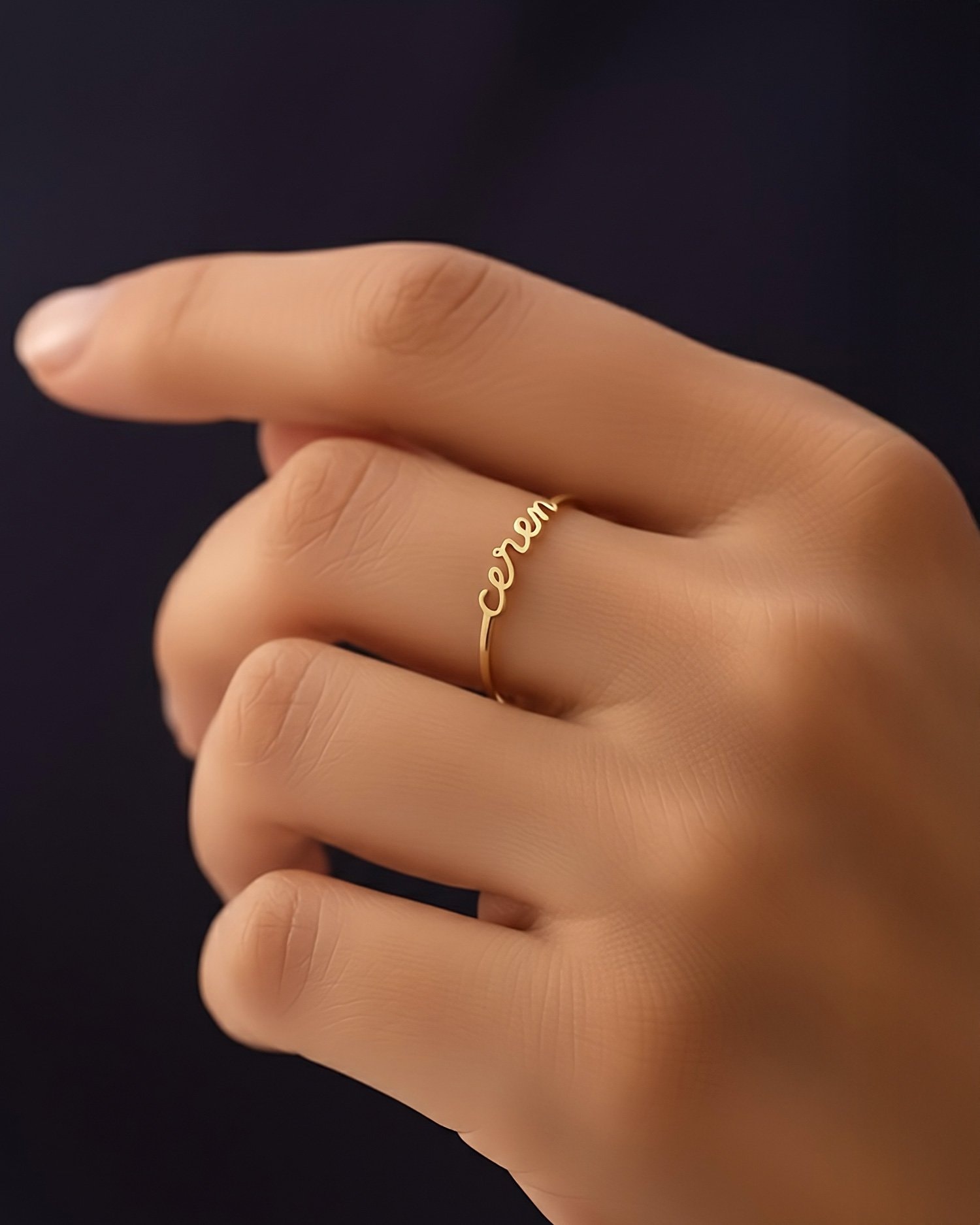 Kişiye Özel Minimalist İsimli 14 Ayar Altın Yüzük