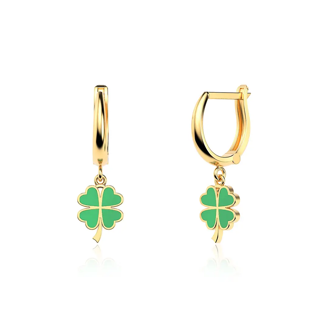 Enamel Clover Gold Plated Silver Earrings