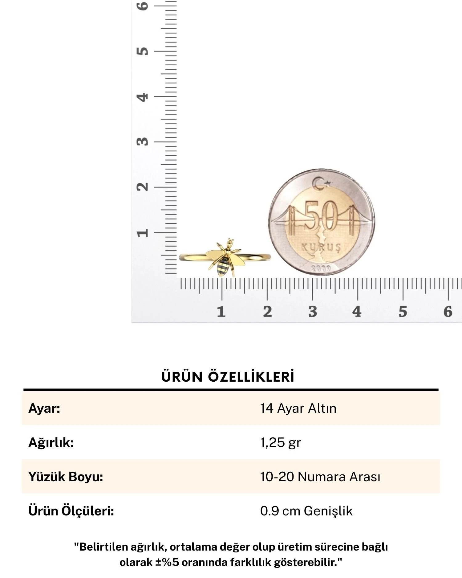 Mineli Arı 14 Ayar Altın Yüzük