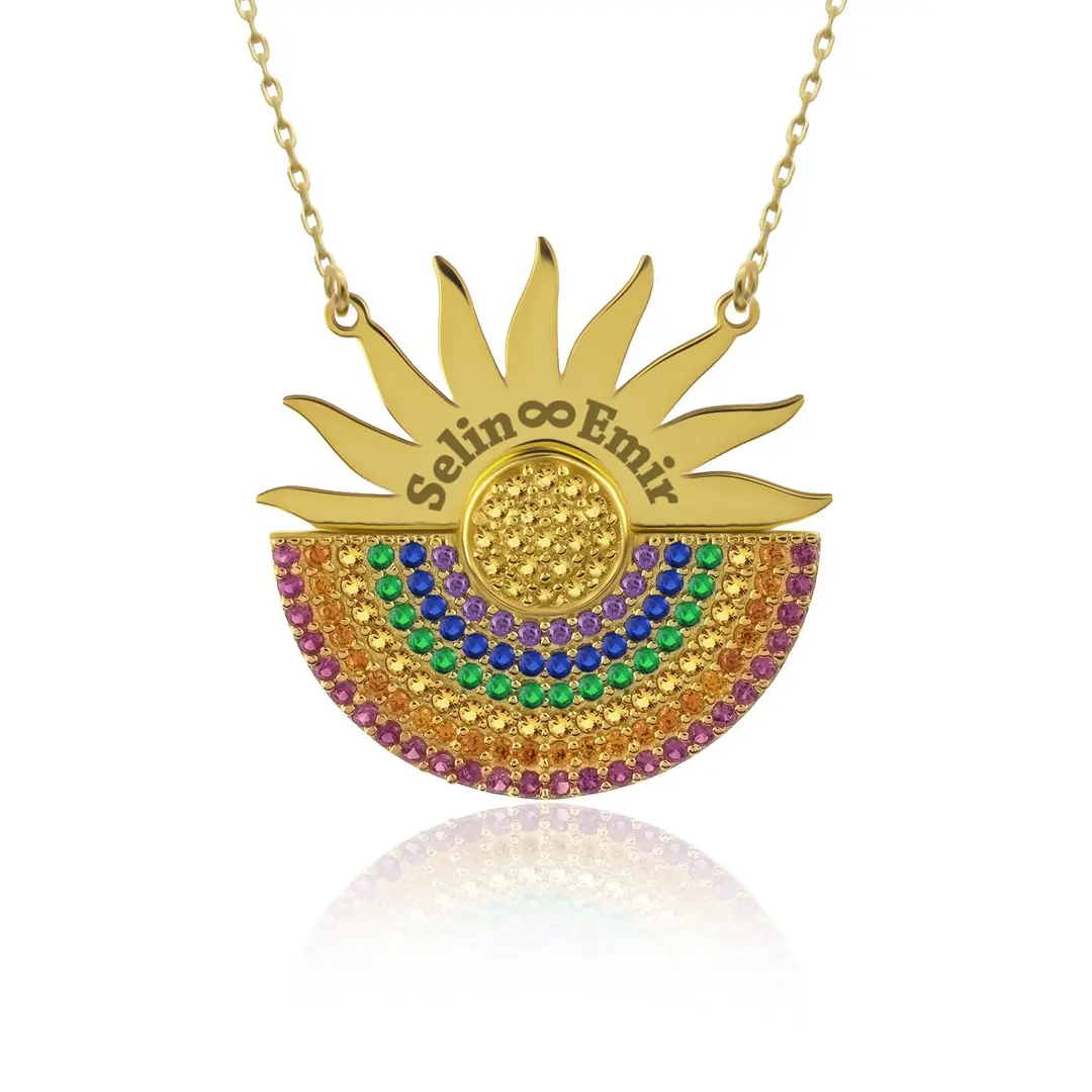 Personalized Sun Gökkuşağı Gold Plated Silver Necklace