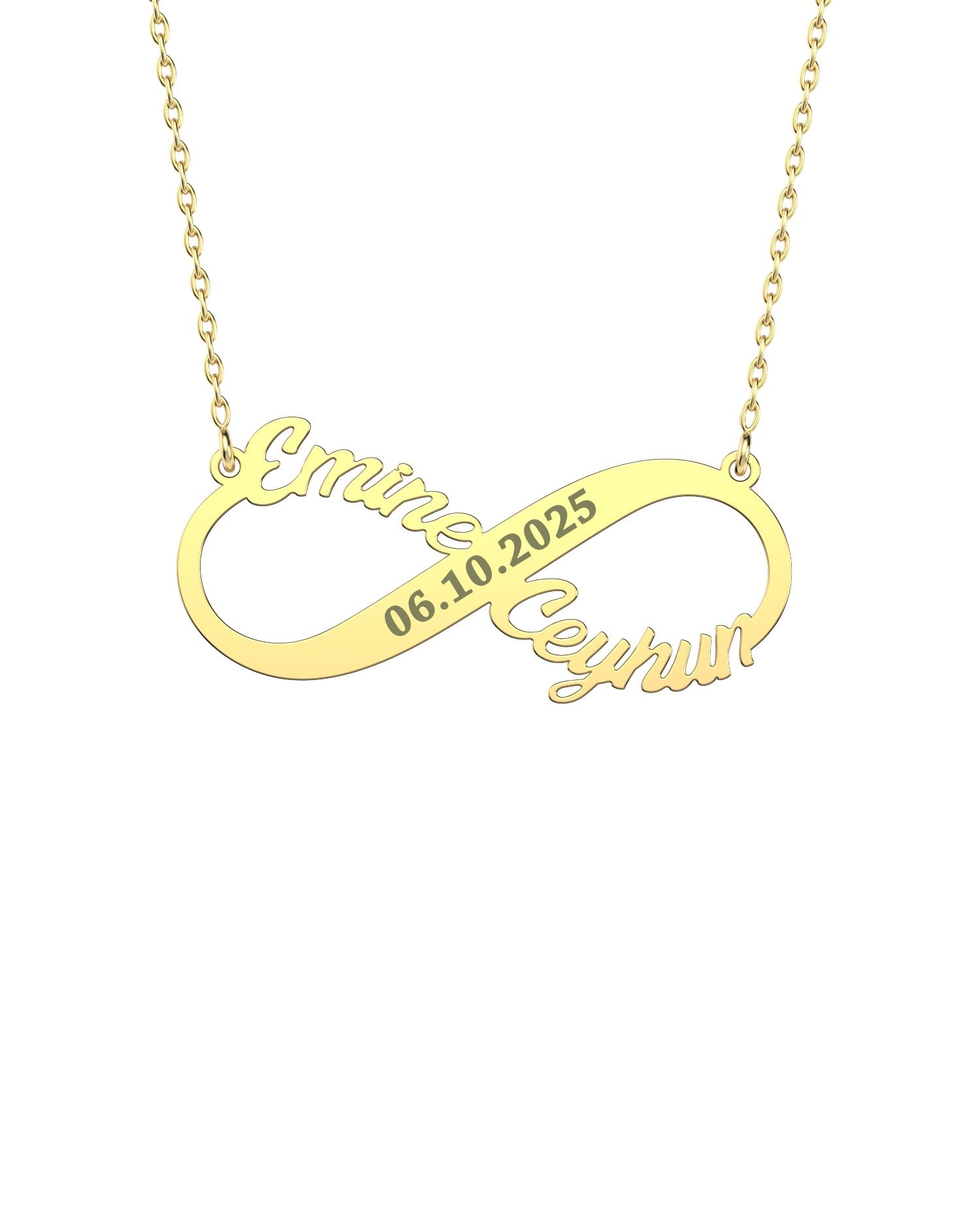 İki İsimli Tarihli Sonsuzluk 14 Ayar Altın Kolye