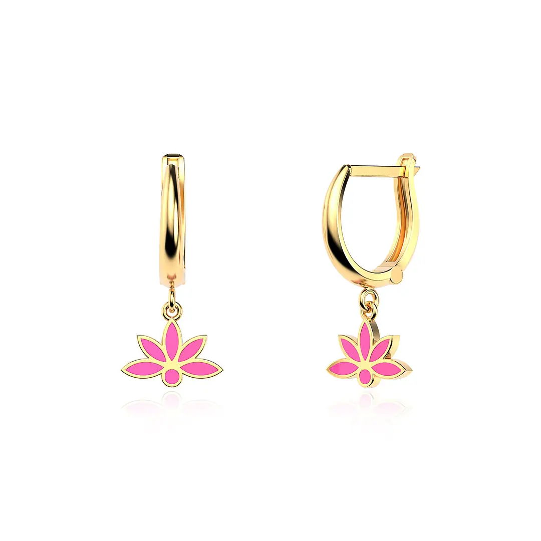 Enamel Lotus Flower Gold Plated Silver Earrings
