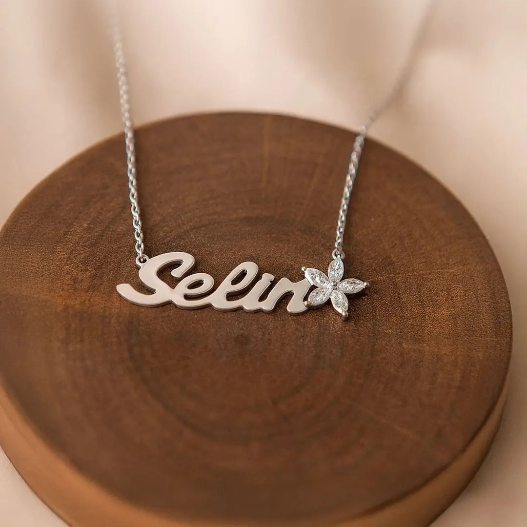 Lotus Flower Personalized White Silver Necklace