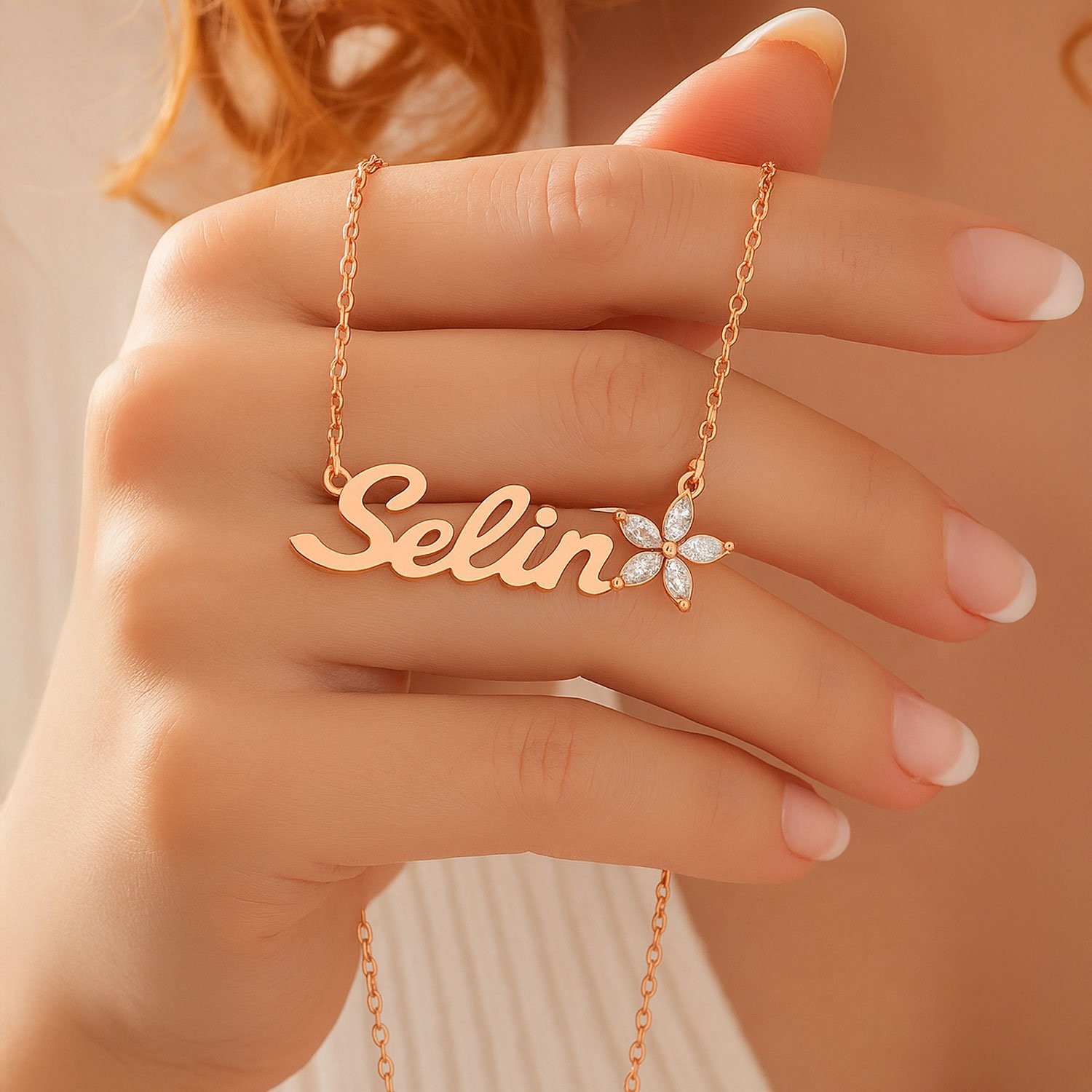 Lotus Çiçeği İsimli Rose Gümüş Kolye
