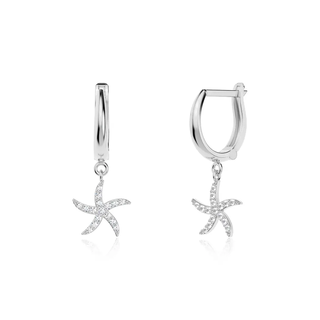 Small Sea Star White Silver Earrings