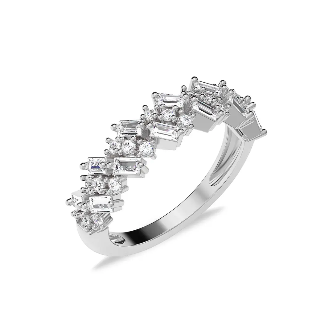 Mixed Baguette Stone-set Silver Ring