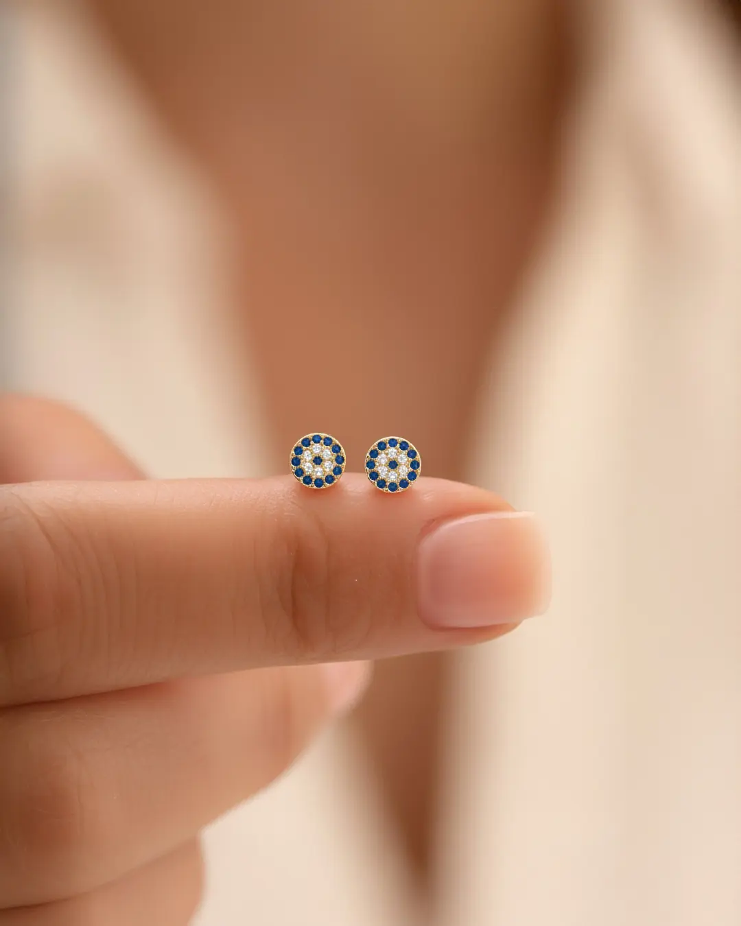 Small Evil Eye Bead Stud 14 K Gold Earrings