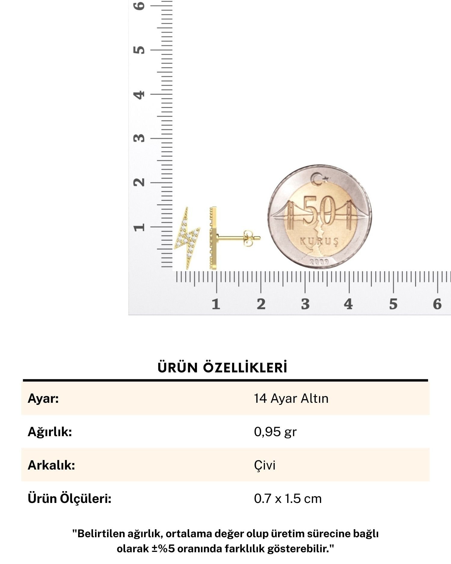 Minik Şimşek 14 Ayar Altın Küpe