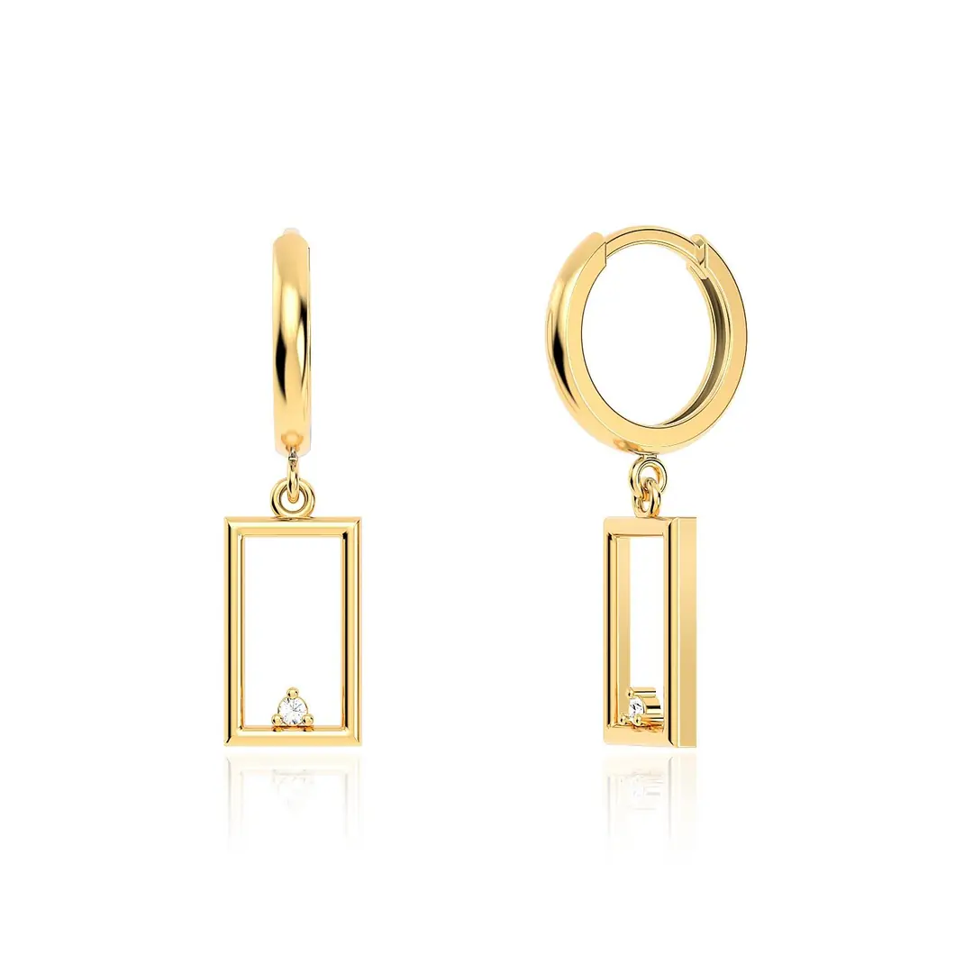 Small Rectangle Frame Gold Plated Silver Earrings