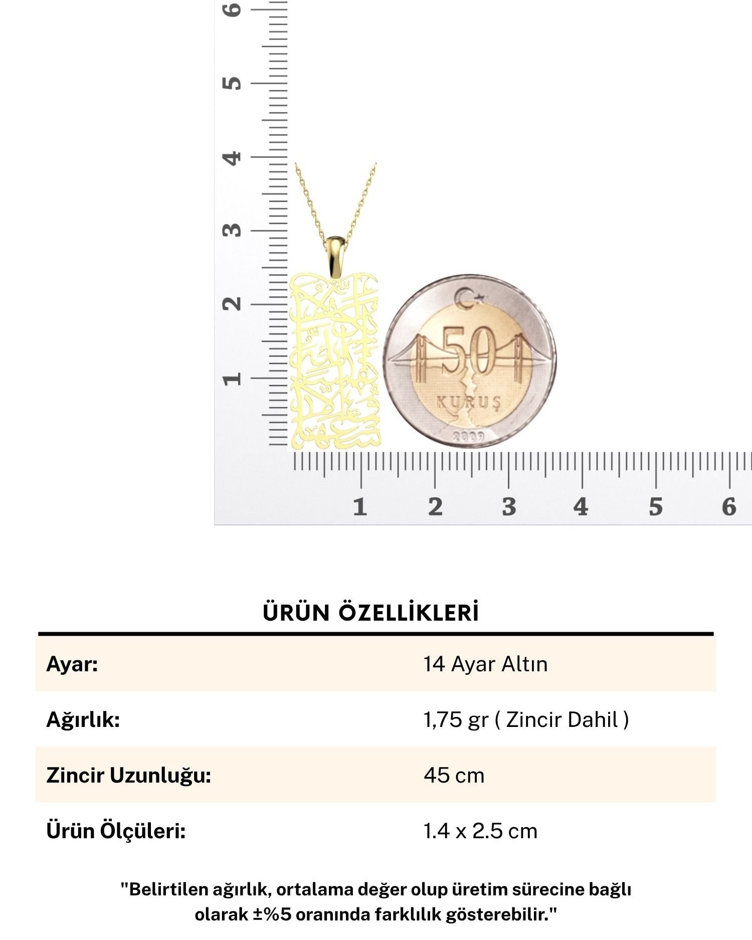 Ayetel Kürsi Hat Sanatı 14 Ayar Altın Kolye