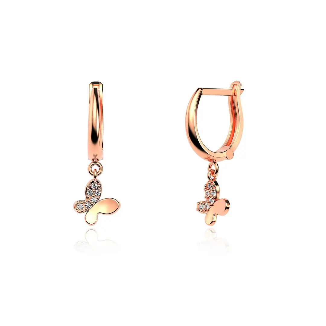 Small Butterfly Rose Silver Earrings