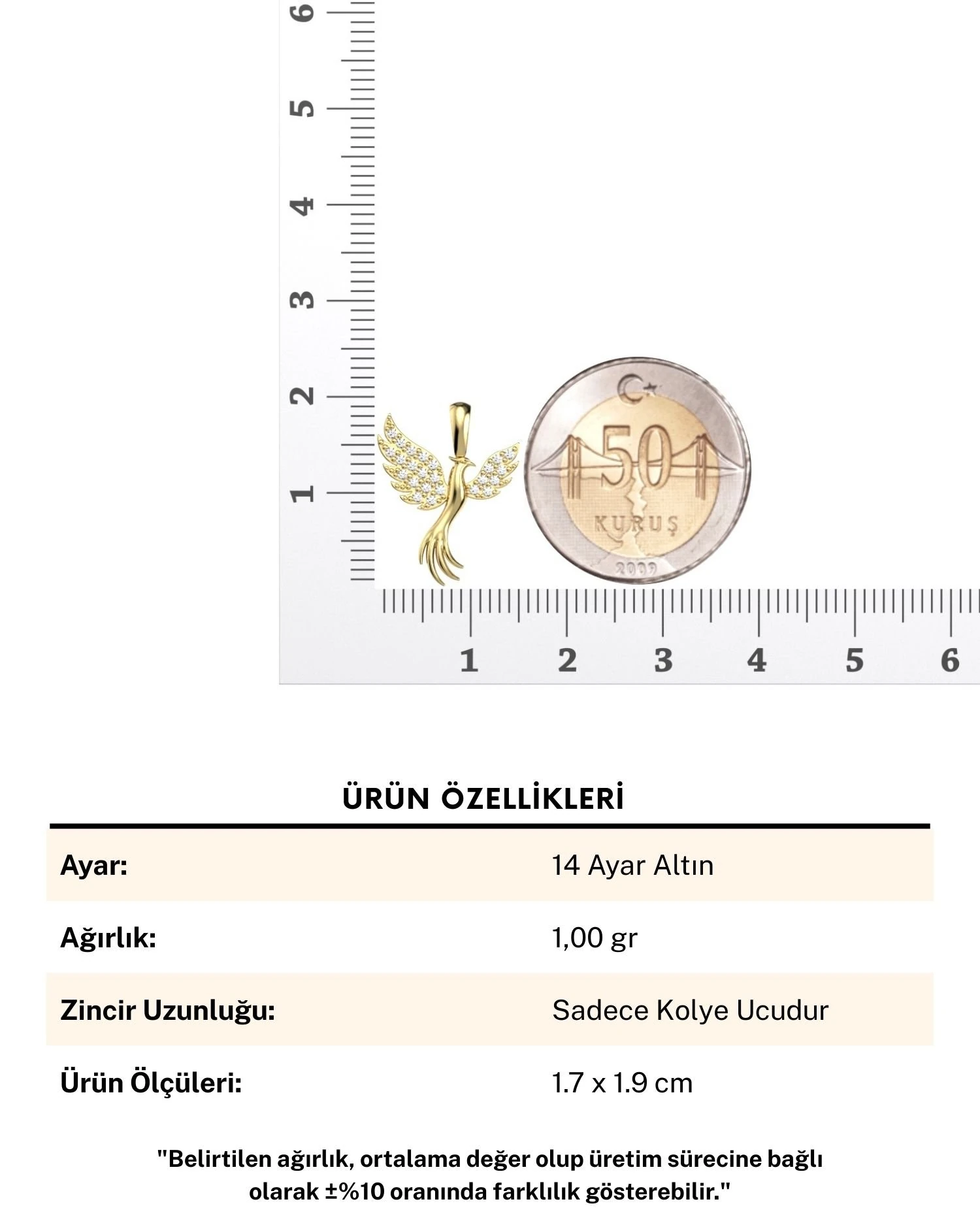 Küçük Anka Kuşu 14 Ayar Altın Kolye Ucu