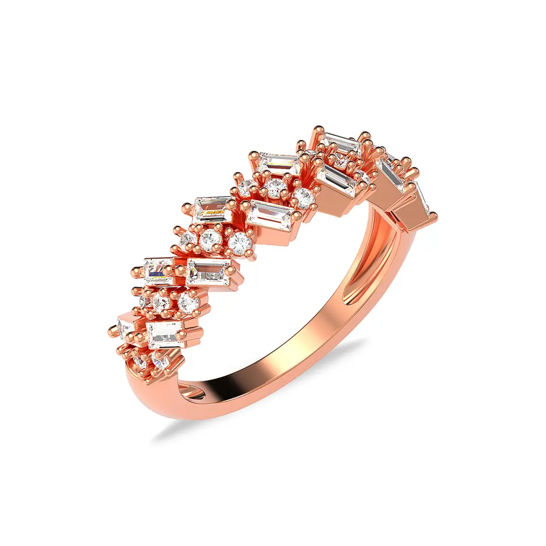 Mixed Baguette Stone-set Rose Silver Ring