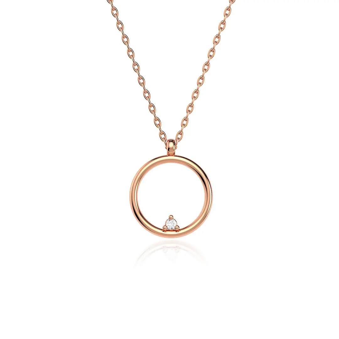 Small Round Frame Rose Silver Necklace