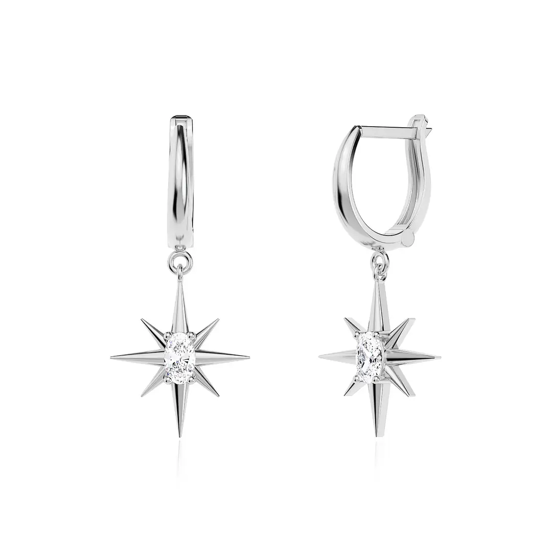 Polar Star Single Stone White Silver Earrings