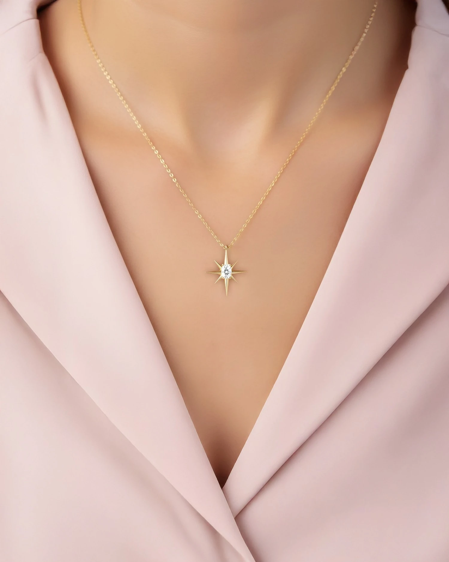 Kuzey Yıldızı Tek Taş 14 Ayar Altın Kolye