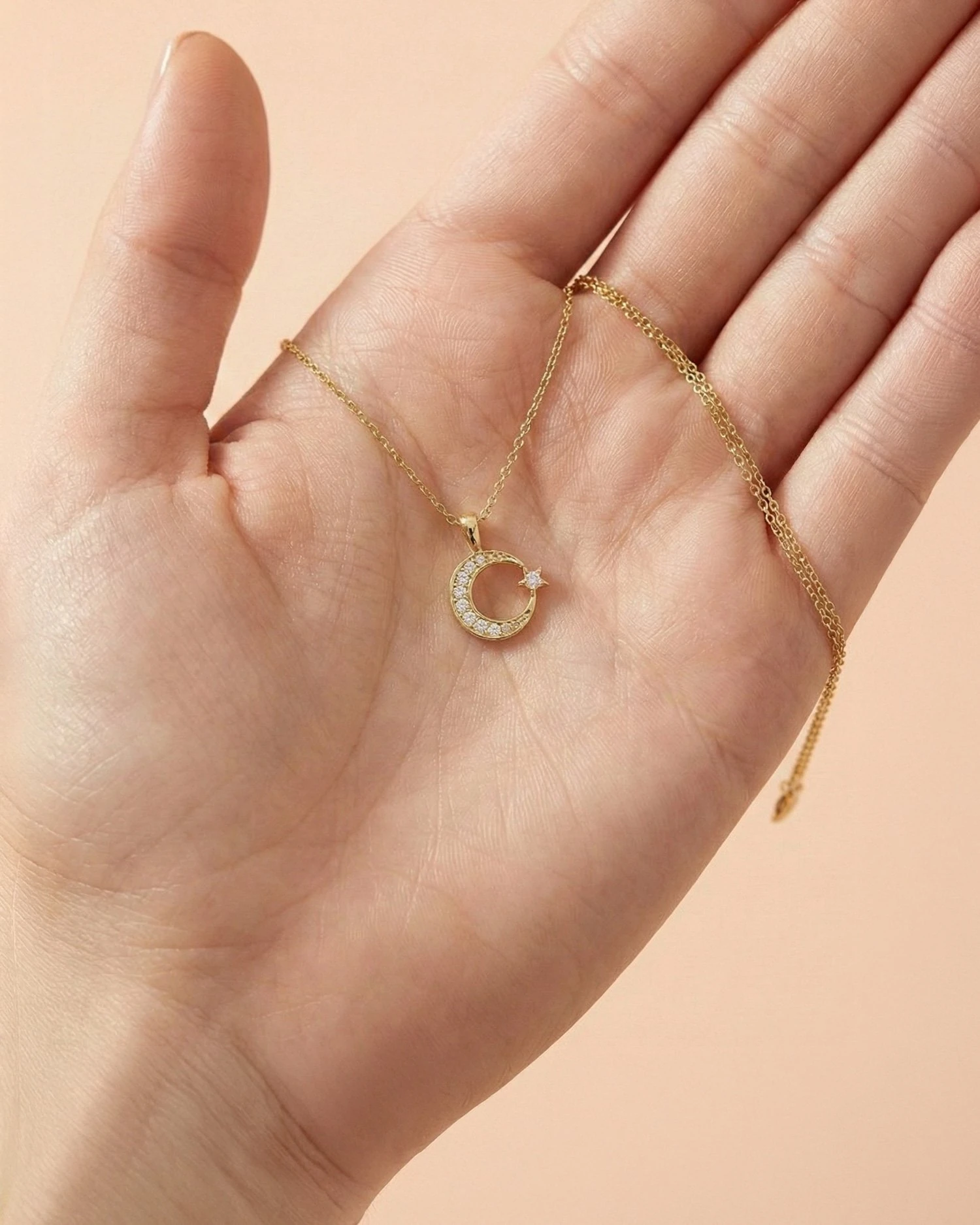 Küçük Ay Yıldız 14 Ayar Altın Kolye