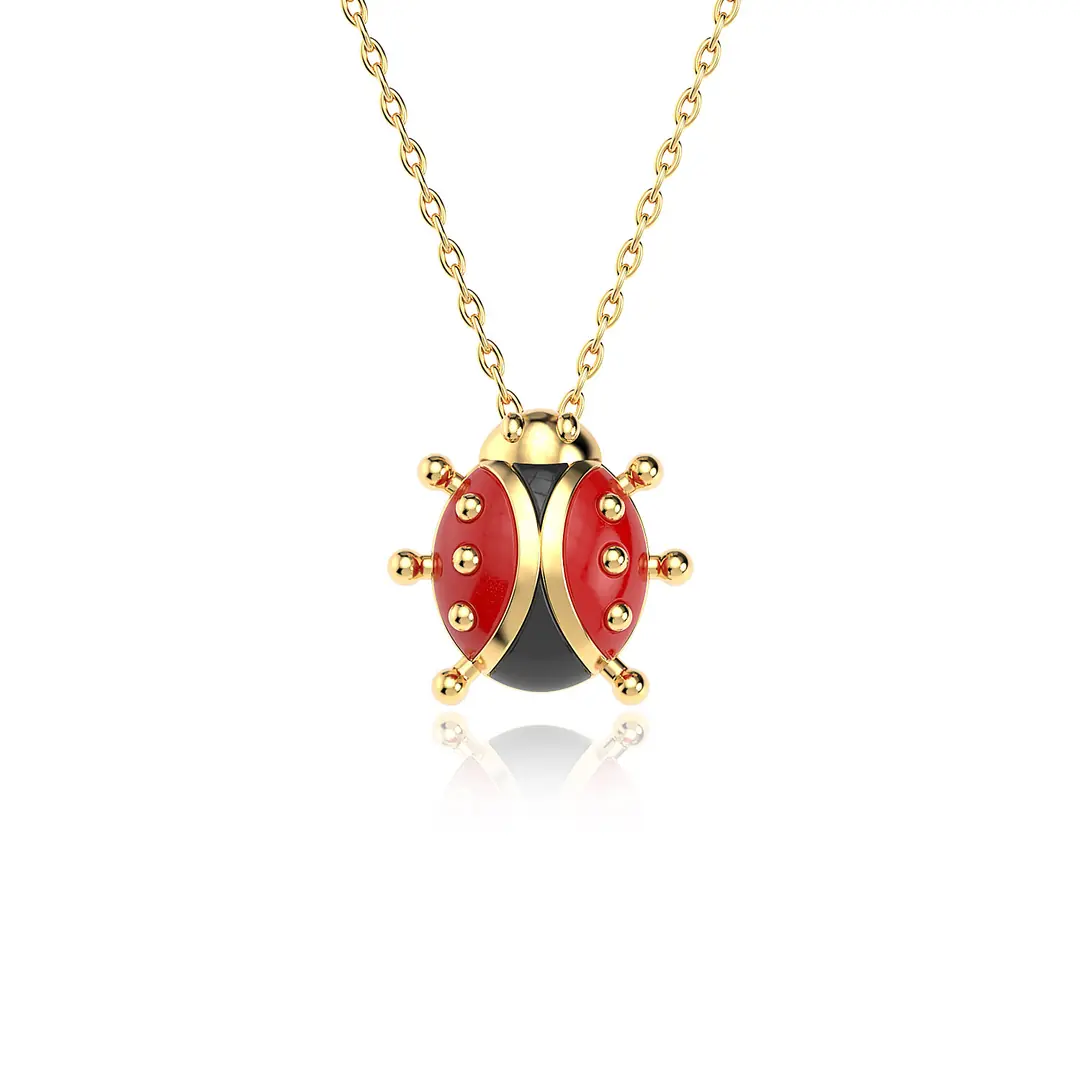 Enamel Charm Beetle Gold Plated Silver Necklace
