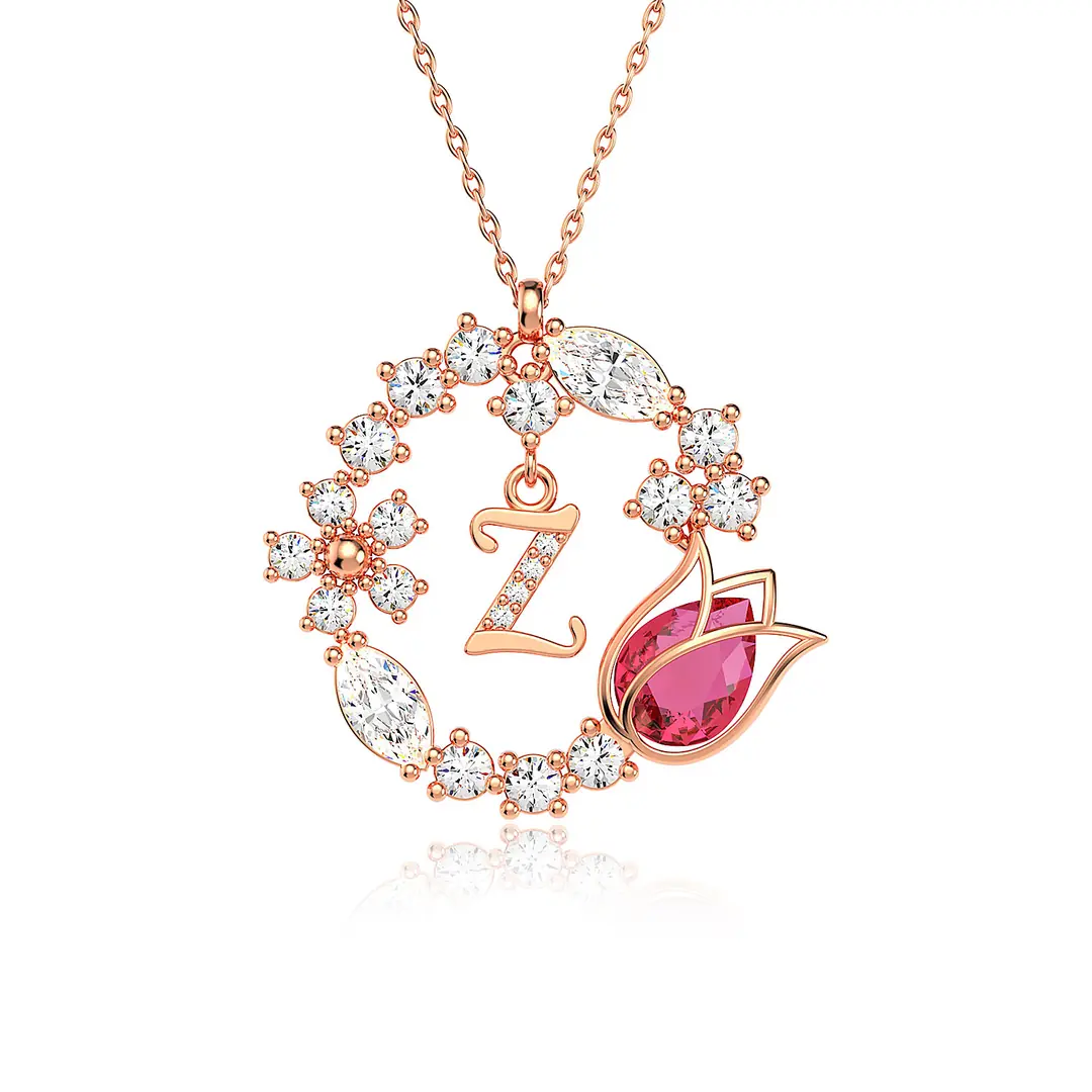 Tulip Bahçesi Initial Rose Silver Necklace