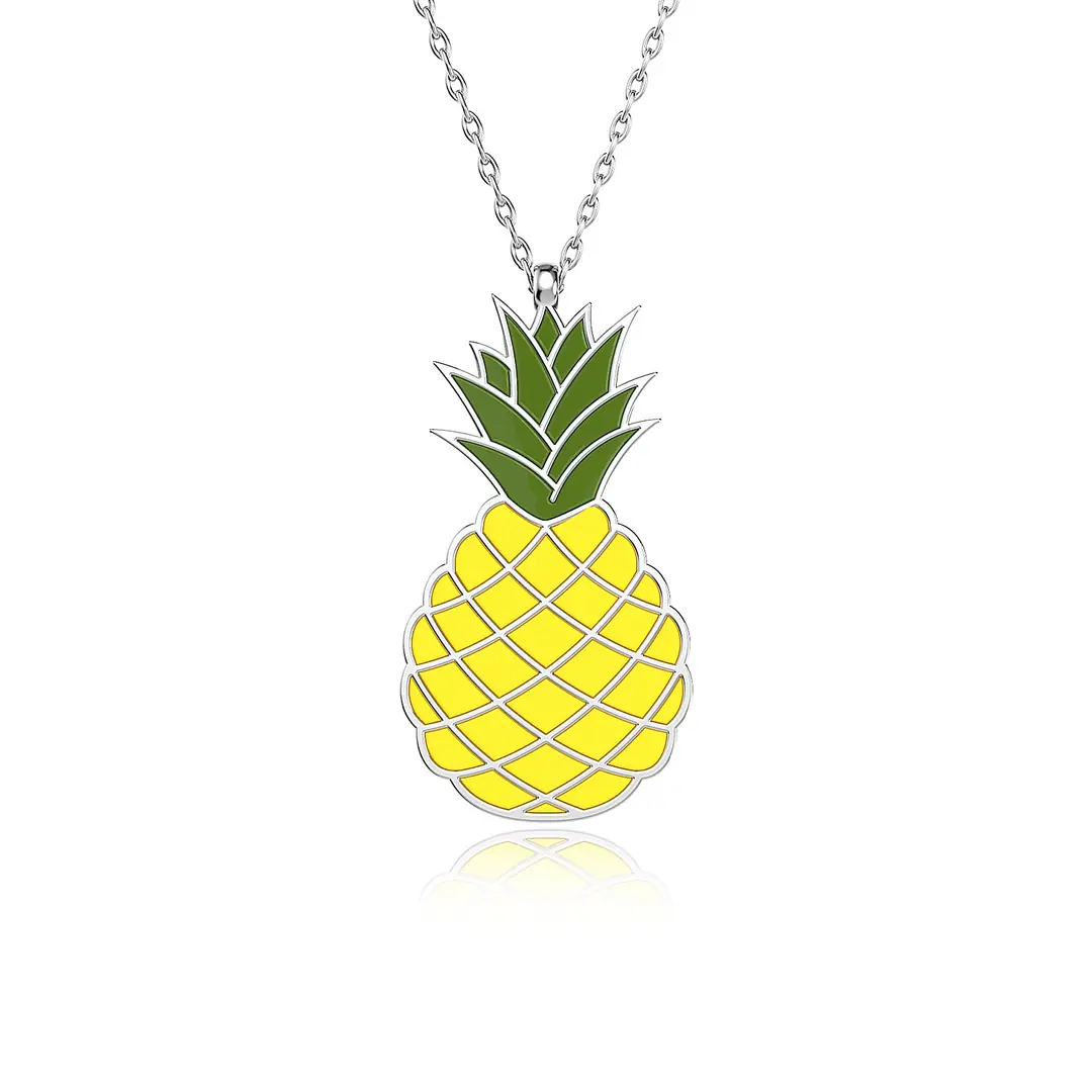 Enamel Ananas White Silver Necklace