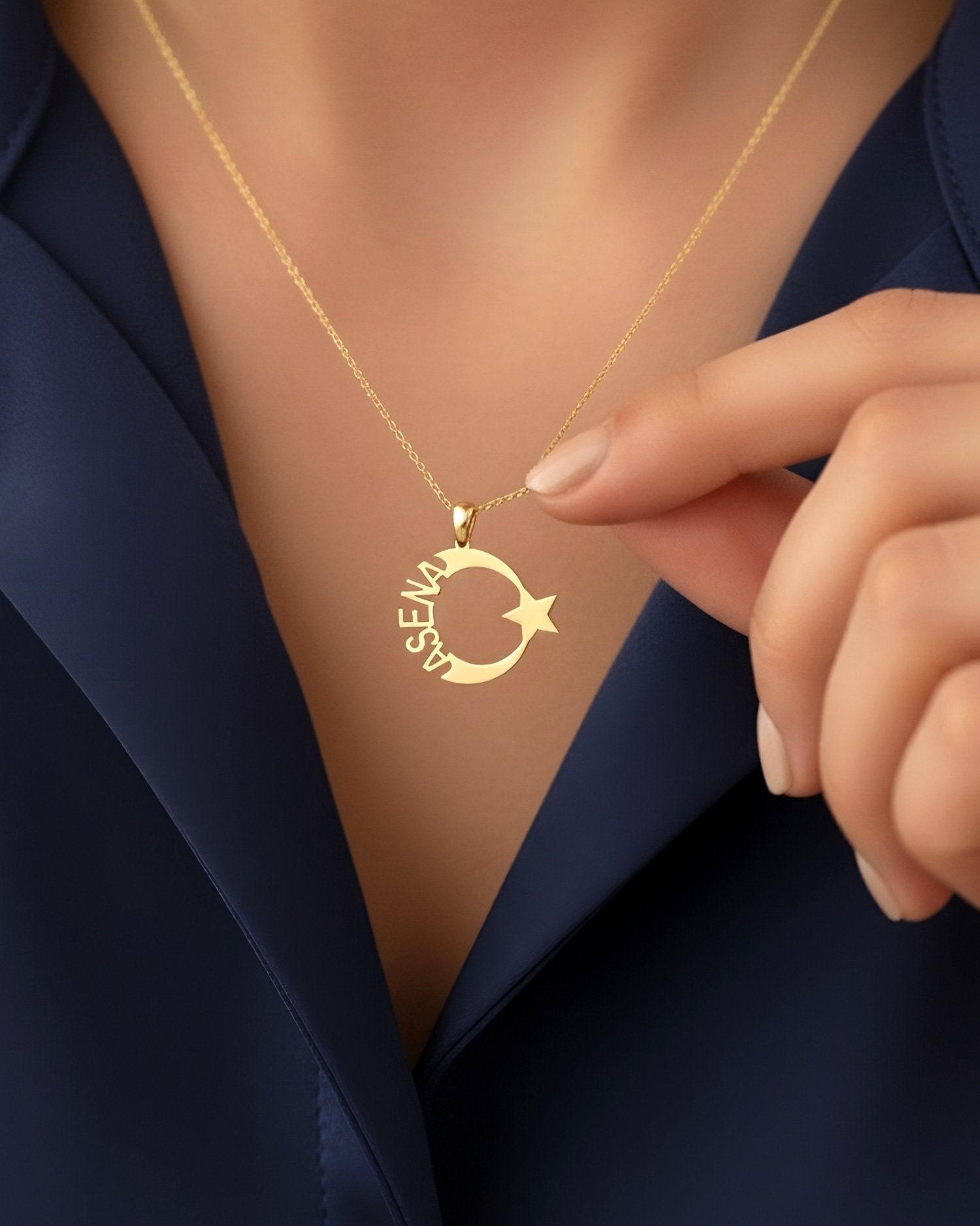 İsimli Ay Yıldız 14 Ayar Altın Kolye