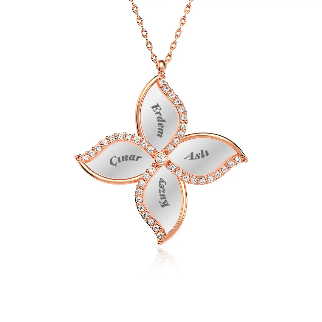 Personalized 4 Personalized Yasemin Flower Rose Silver Necklace