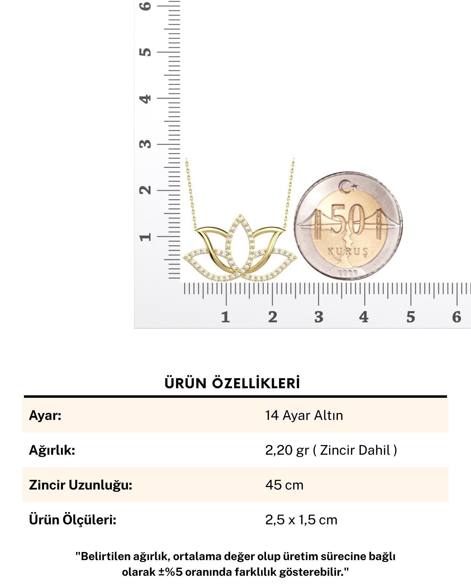 Taşlı Lotus Çiçeği 14 Ayar Altın Kolye