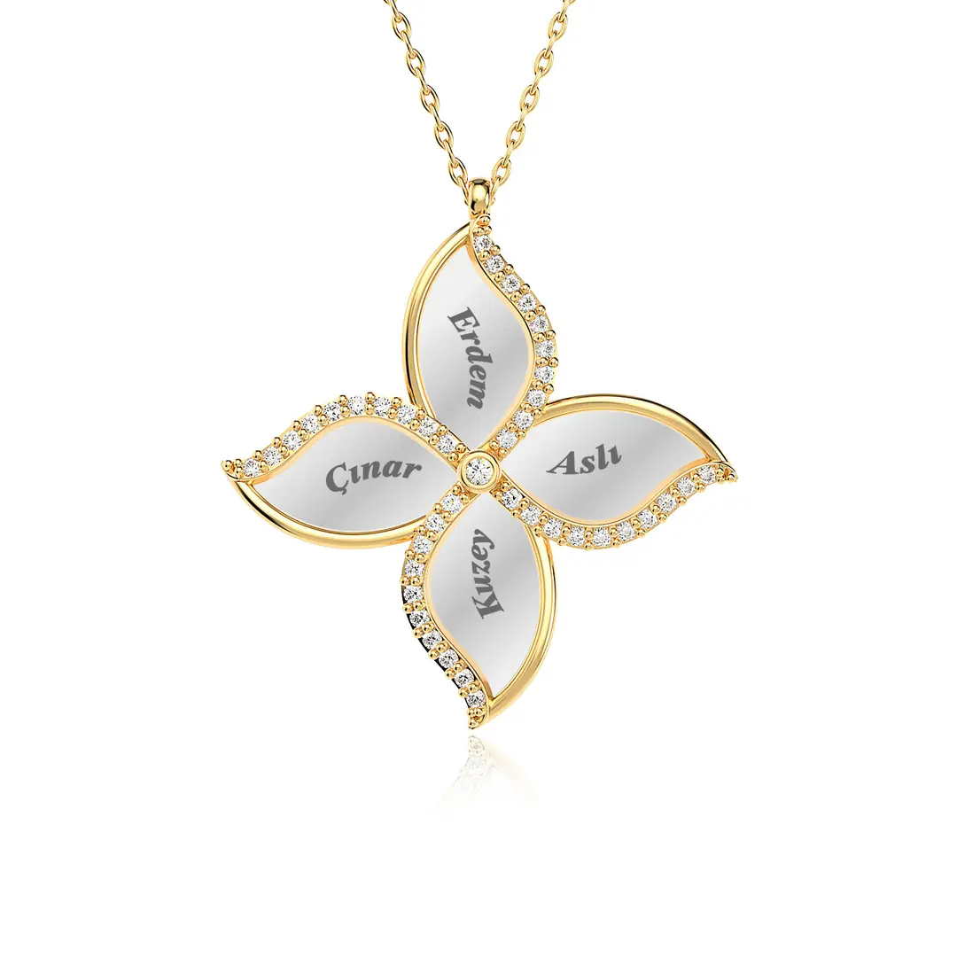 Personalized 4 Personalized Yasemin Flower Gold Plated Silver Necklace