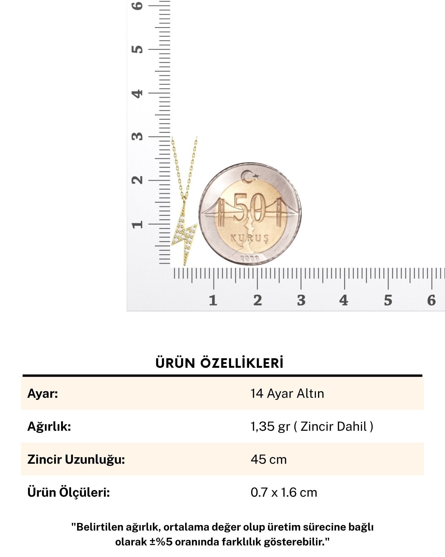Minik Şimşek 14 Ayar Altın Kolye